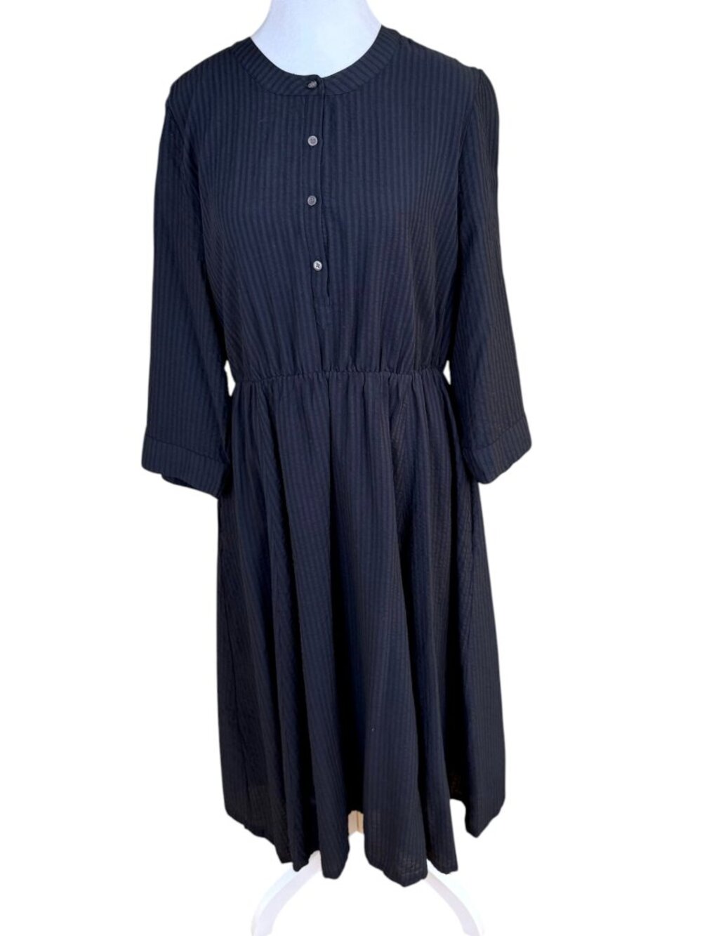 Jenni Kayne Seersucker Midi Dress Charcoal Gray Shadow Stripe Cotton Blend (XL)